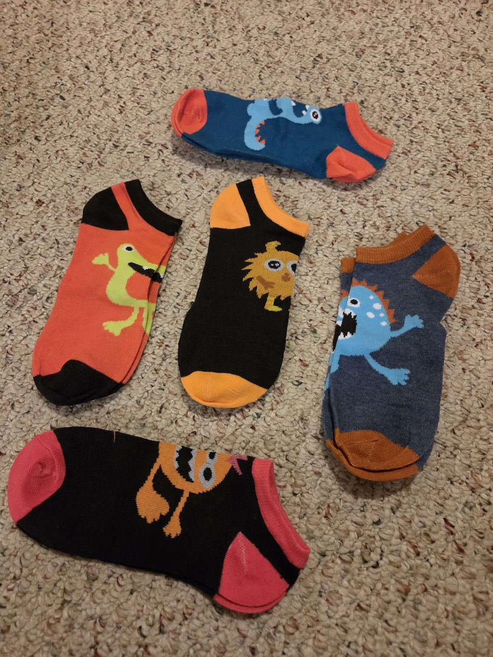 Kids No-Show Monster Socks - Blue & Orange